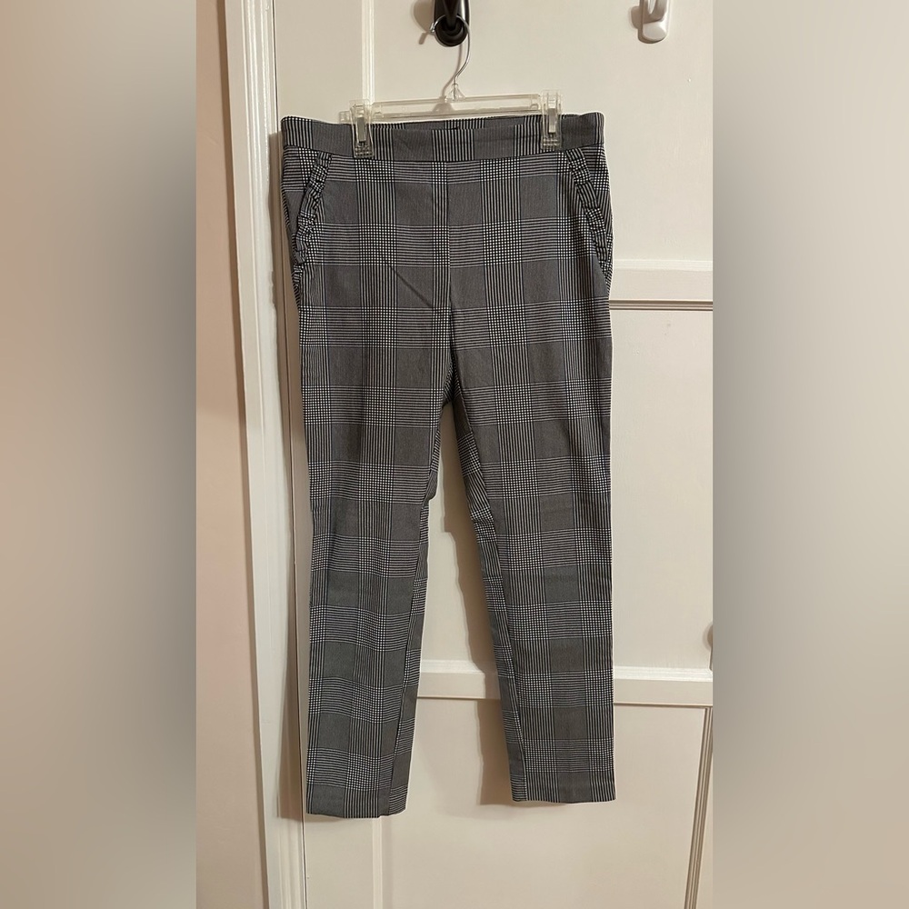 Gray Plaid Pull On Large Work Pants